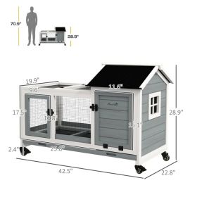 Wooden Rabbit Hutch With Wheels, Run, Slide-out Tray For Small Animals, Guinea Pig, Blue (Option: Gray and White) Wooden Rabbit Hutch With Wheels, Run, Slide-out Tray For Small Animals, Guinea Pig, Blue (Option: Gray and White)
