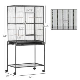 Rolling Metal Bird Cage Feeder With Detachable Rolling Stand, Storage Shelf, Wood Perch & Food Container (Option: Black Gray) Rolling Metal Bird Cage Feeder With Detachable Rolling Stand, Storage Shelf, Wood Perch & Food Container (Option: Black Gray)