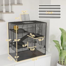 4 Tier Hamster Cage With Deep Tempered Glass Bottom, Running Wheel, Hut, Water Bottle, Food Dish, (Option: Black and transparent) 4 Tier Hamster Cage With Deep Tempered Glass Bottom, Running Wheel, Hut, Water Bottle, Food Dish, (Option: Black and transparent)
